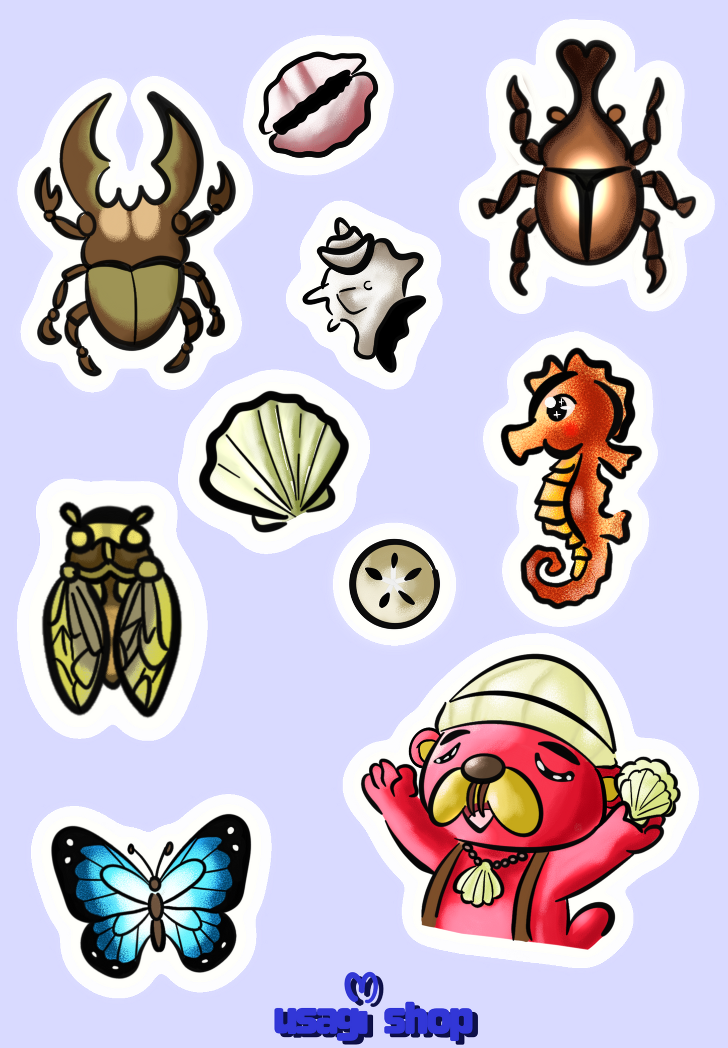 Planche de Stickers coquillages et plage