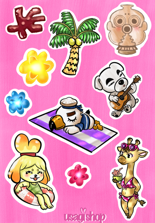 Planche de Stickers coquillages et plage