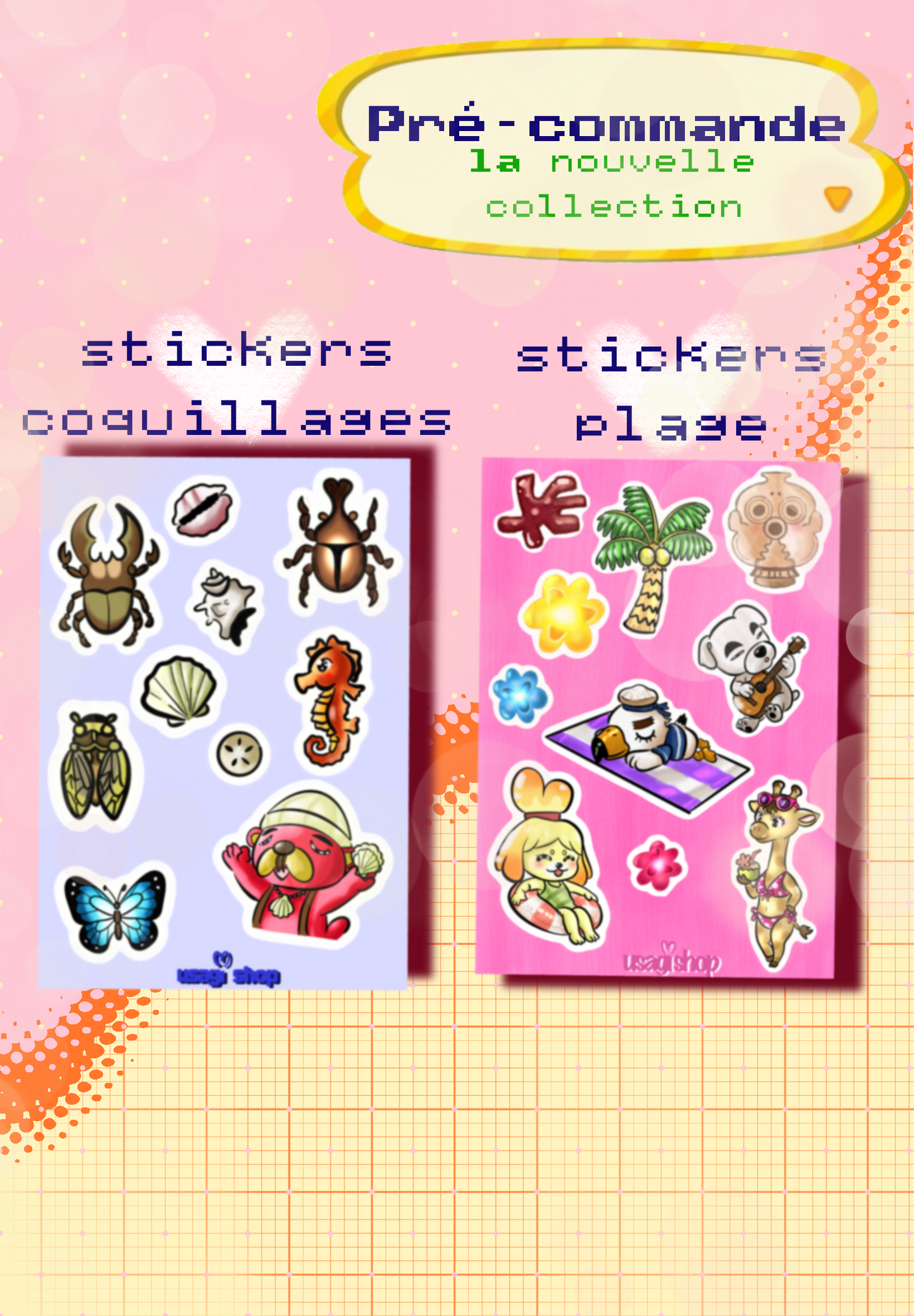 Planche de Stickers coquillages et plage